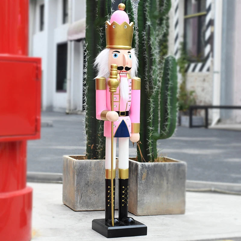 Wooden Christmas Decoration Life Size 90cm Pink Nutcracker for Outdoor Decoration