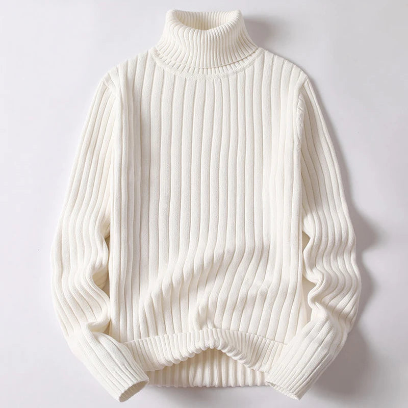 Autumn and Winter  Solid Color Twisted Rib High Collar Versatilelong Sleeve Knitted Pullover Sweater for Men