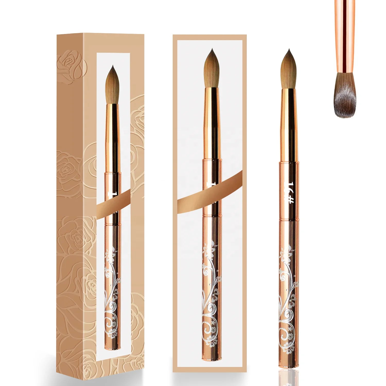 Custom Private Logo Luxury Golden Metal Handle 100% Pure Kolinsky Acrylic Brush Round/Crimped Head 3D Nail Salon Brush 2#-24#