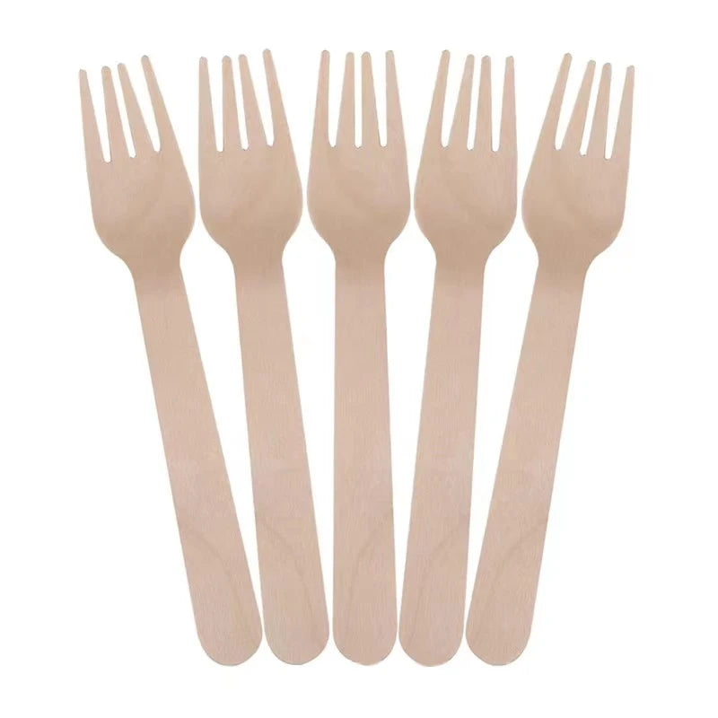 German Biodegradable 160mm Fast Food Disposable Wooden Cutlery 16cm Natural Birch Wood Forks for Hotel and Party Occasions