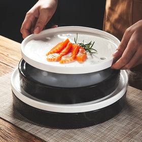 Hotel Tableware Wholesale White Round Plate Ceramic Porcelain 10.5 12 14 Inch Dry Ice Tray Dishes for Restaurant