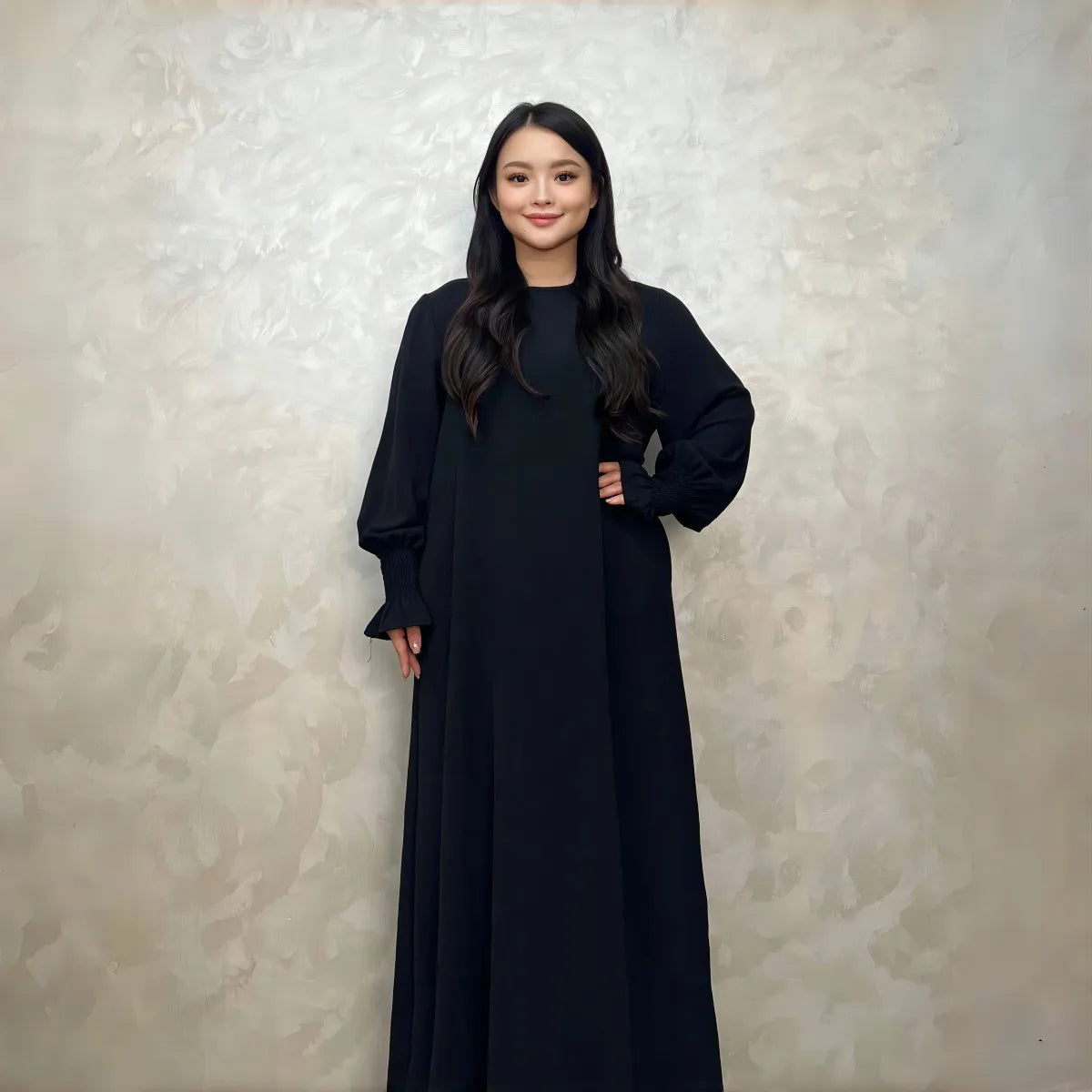 LM008 Crepe Slip Abaya Dress Flounce Sleeves with Pockets Zipper Ironless Longsleeves Summer Dress 2024 Prayer Dress Modest MegaBDM