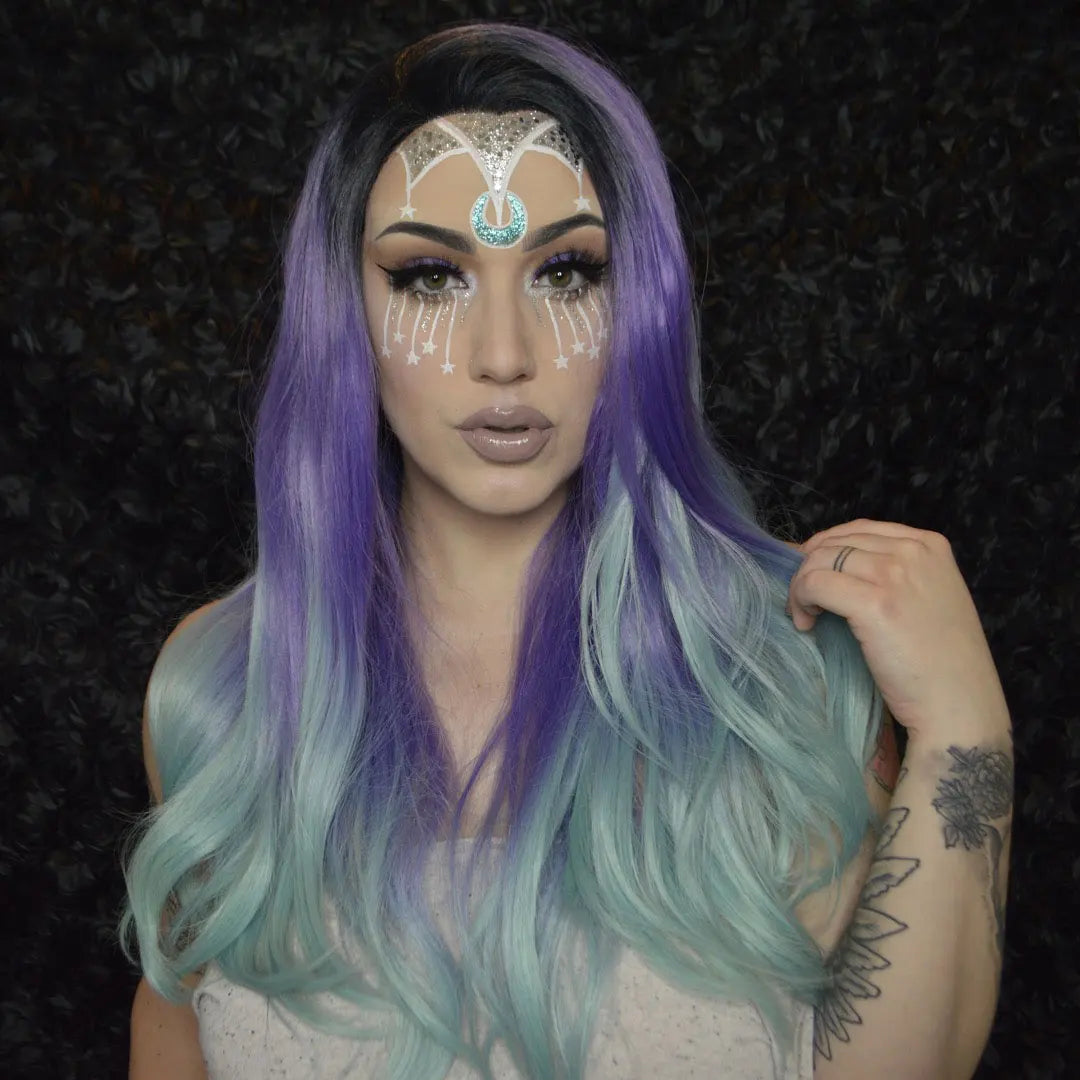 Celebrity Wigs Transparent Lace Front Synthetic Wigs With Colored Purple Ombre Highlight Lace Frontal Wigs for Black Women