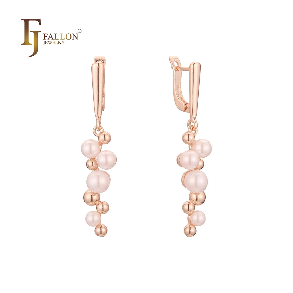 FJ Fallon Fashion Jewelry Cluster Tall Beads Pearl Earrings Plated in Rose Gold Brass Based Pro