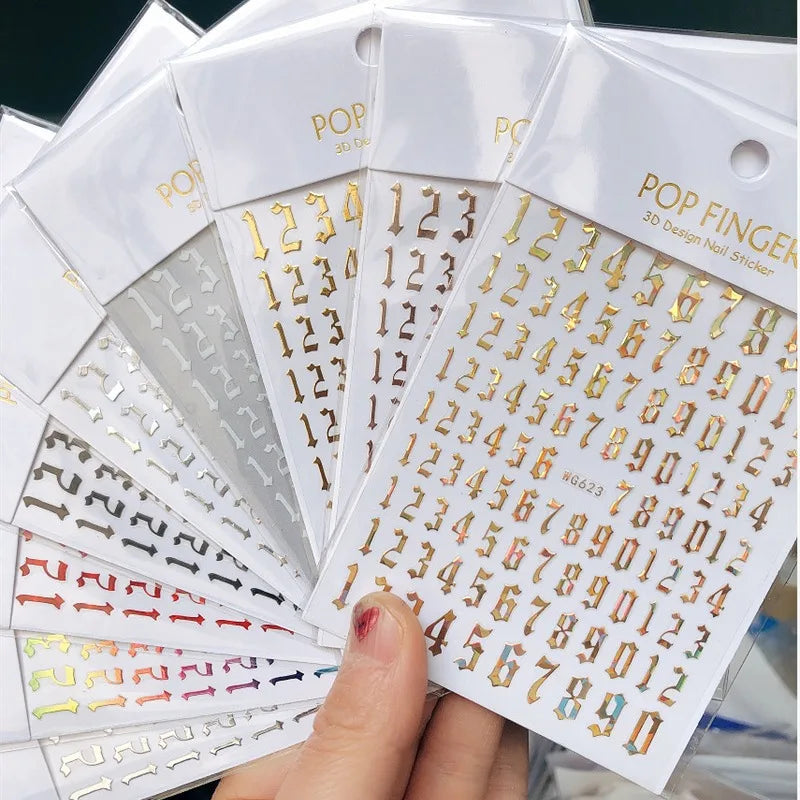3D Numbers Stickers Hot Sale Nail Decals Nail Art Stickers for Nail Art Decoration