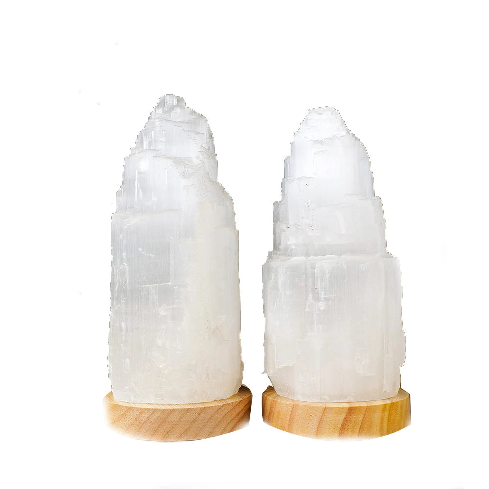 Wholesale Natural Selenite Tower Selenite Lamps Energy Healing Crystal Charger for Home Bedside Lamp Decoration
