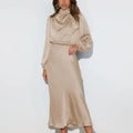 Women's New Autumn 2023 Satin Long Sleeved Loose Fitting Dress Elegant Temperament Evening Dress