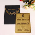 Luxury Custom Gold Mirror Acrylic Wedding Invitation with Gold Foiled Flower Monogram logo Black Envelope