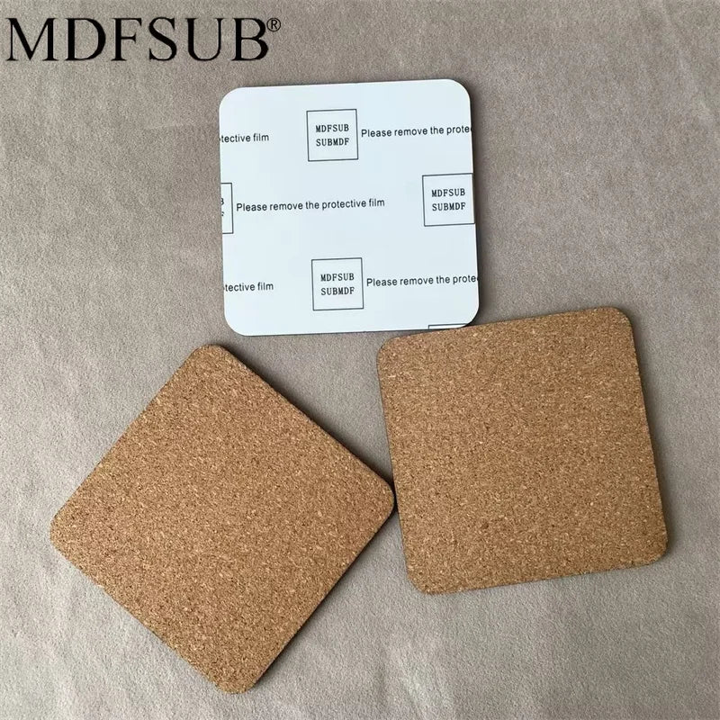 MDFSUB Diy Custom Wholesale 4mm Thick square Sublim Mdf coaster 100x100mm Protective Films Sublimation Blank Mdf coaster