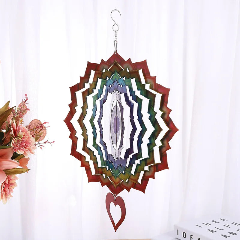 Factory Price 3D Stainless Steel 30cm Metal Geometric Pattern Wind Chime-hanging Wind Spinner Terrace Garden Ornament