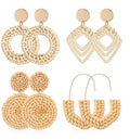 Jachon Fashion Rattan Earrings Lightweight Tassel Woven Bohemian Earrings Handmade Straw Wicker Braid Hoop Drop Dangle
