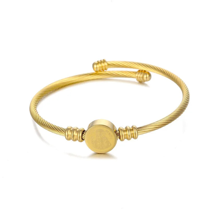 Religious Jewelry Cross Bangle Stainless Steel Saint Benedict Bracelet for Men Women