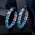 Sparkly Big Circle Round Silver Plated Multi Color Blue Cubic Zirconia Crystal Women Hoop Earrings Luxury CZ Jewelry Gift