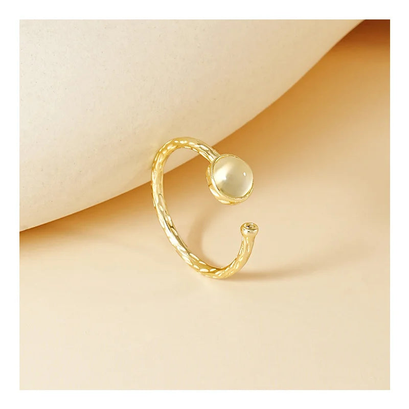 Free Video and Picture S925 Sterling Silver Open Hammer Ring with Natural Moonstone for Wedding or Party