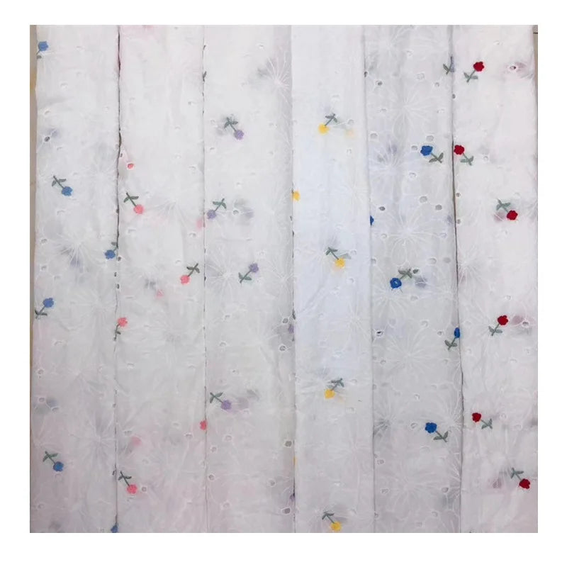 Factory Wholesale White Small Flower Floral Lace 100% Gauze Embroidery Fabric 100 Cotton for Dress
