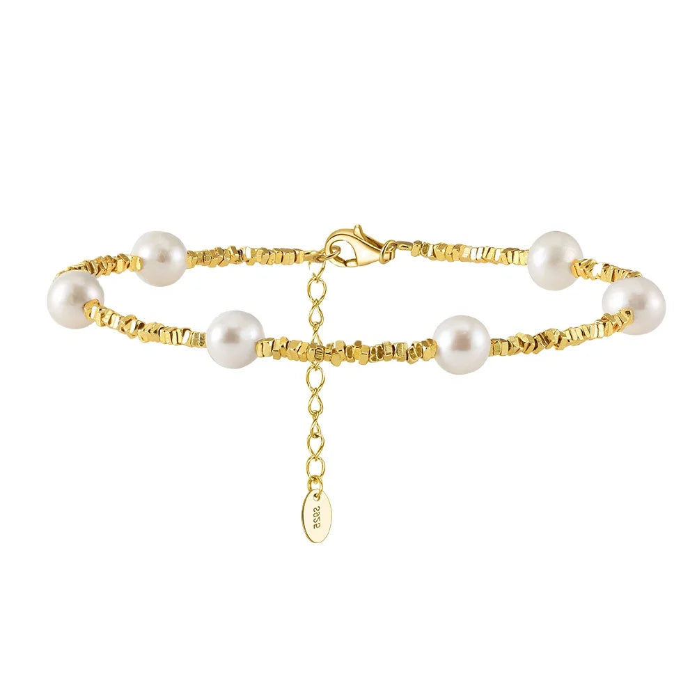RINNTIN GPB28 Wholesale Valentine Tiny Gold Stone Chain Decor 925 Silver Chain Bracelet Adjustable Beach Jewelry for Women Gift