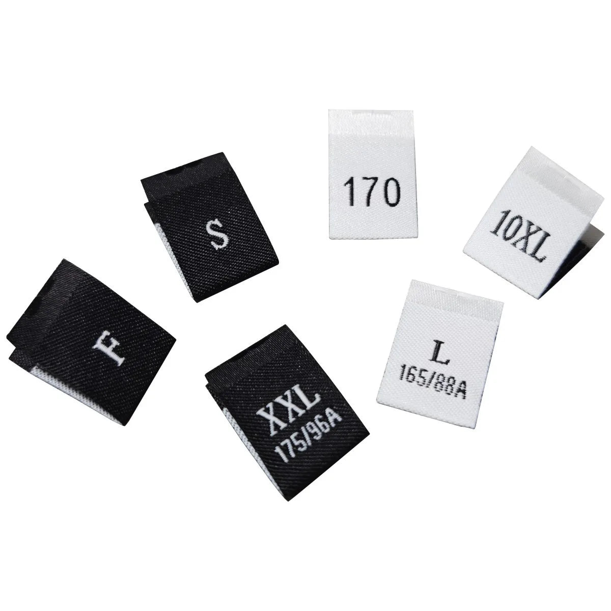 Wholesale Small Black Size Tags S M L XL XXL XXXL White Woven Size Labels for Clothing