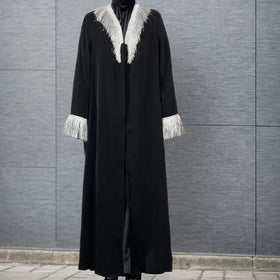 Black Abaya Women Muslim Dress 2024 Dubai Fashion Front Open Abaya With Tassel