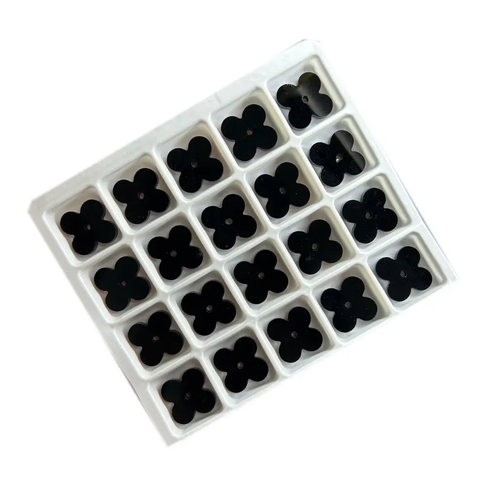 Natural Black Onyx Clover Beads Flat Agate Flower Drilled Hole Stone for Ring Jewelry