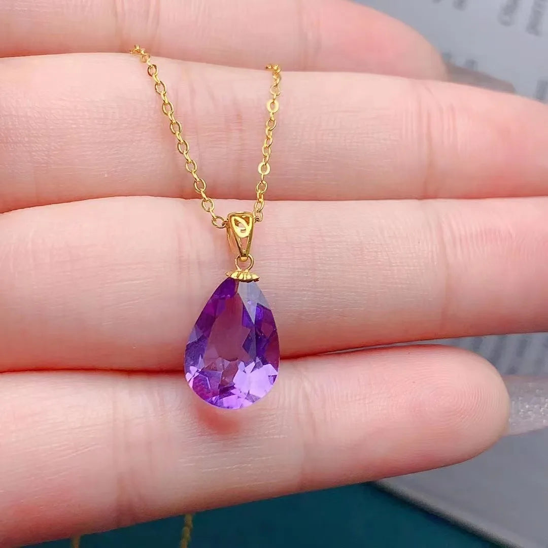 Wholesale 18K Buckle 925 Sterling Silver Natural Amethyst Crystal Pendant Necklace High Fashion Quality Jewelry with Charms