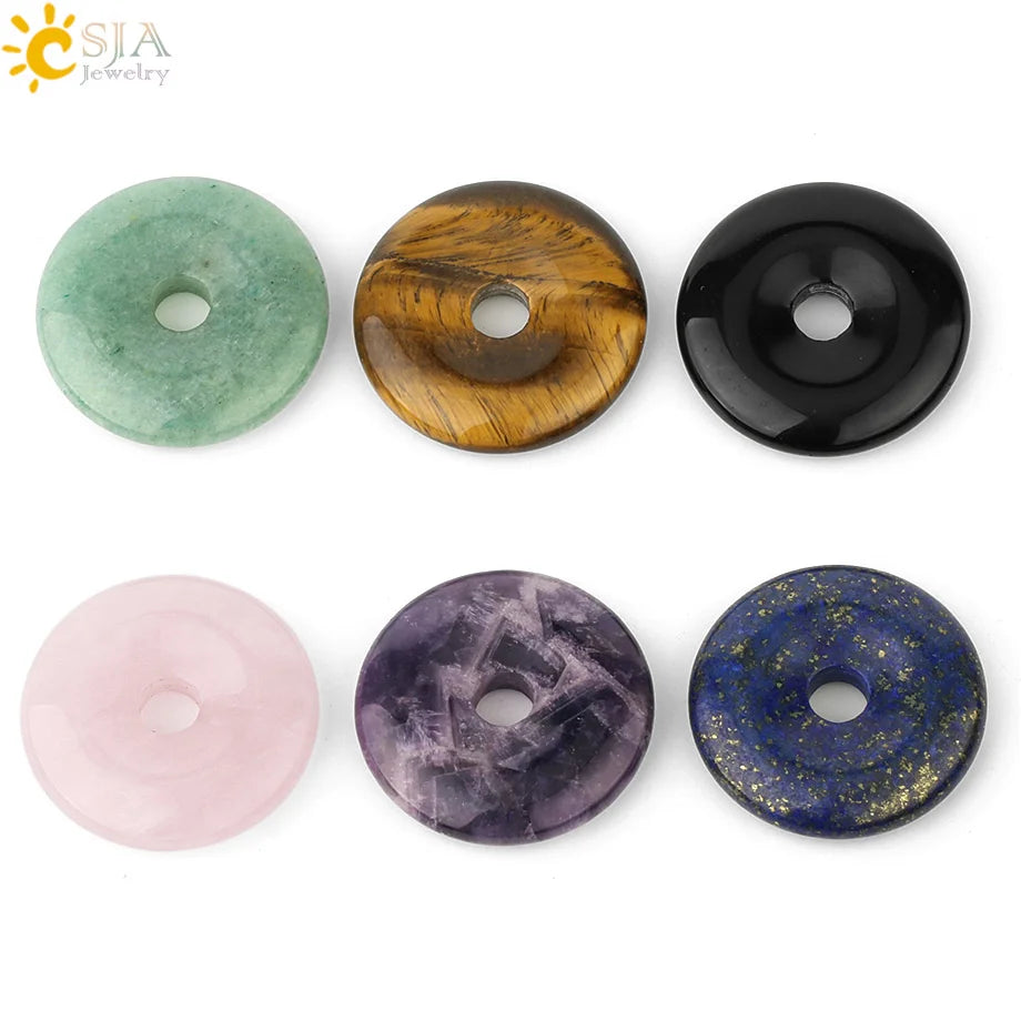 CSJA Natural Stone Rose Quartz Gemstone Beads Jewelry Accessories  Crystal Donut Pendant for Necklace Making G243