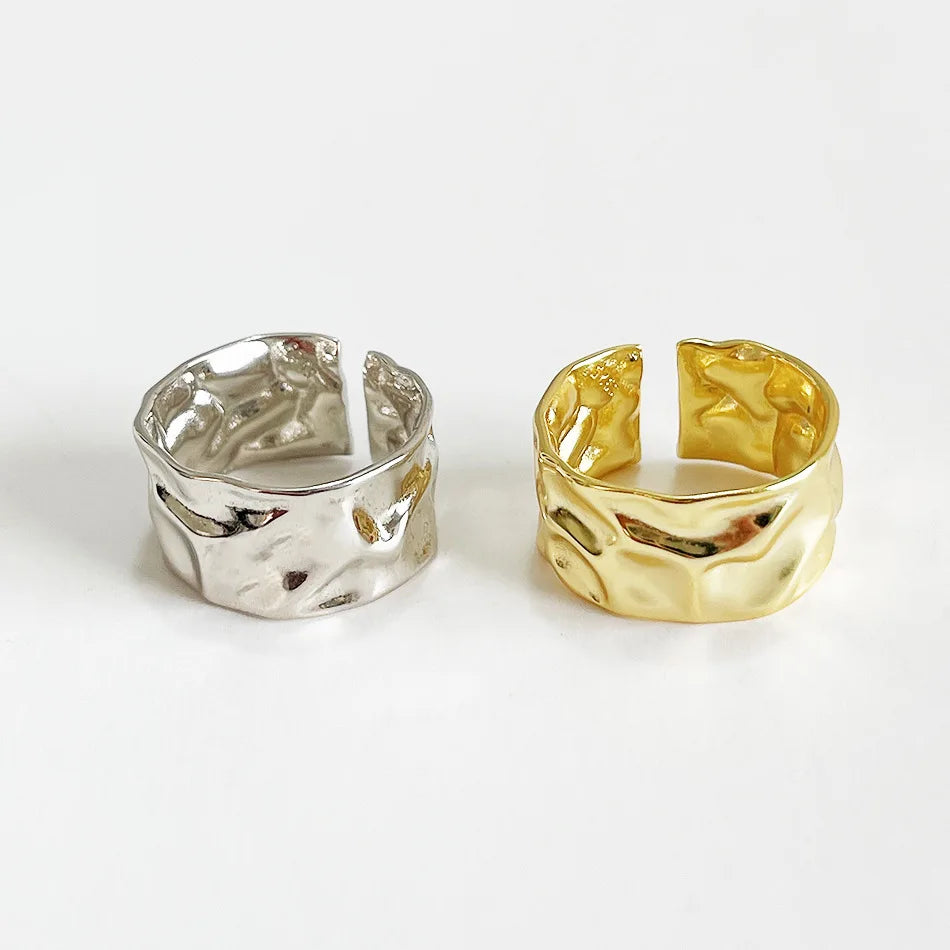 Irregular Design Jewelry Thick Finger Ring 925 Sterling Silver Adjustable Rings Women