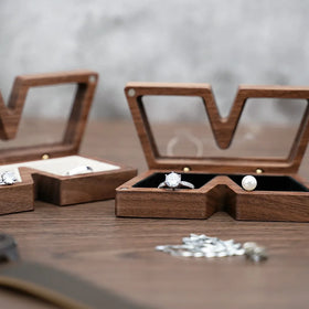 Solid Wood Magnetic Jewelry Box Custom logo Proposal Ring Box
