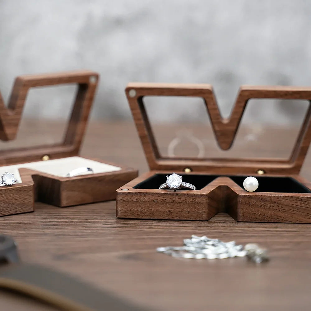 Solid Wood Magnetic Jewelry Box Custom logo Proposal Ring Box