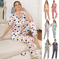 Wholesale Women's Elegant Flannel Christmas Two-Piece Silk Satin Short-Sleeved V-Neck Front Logo Breathable Pajamas
