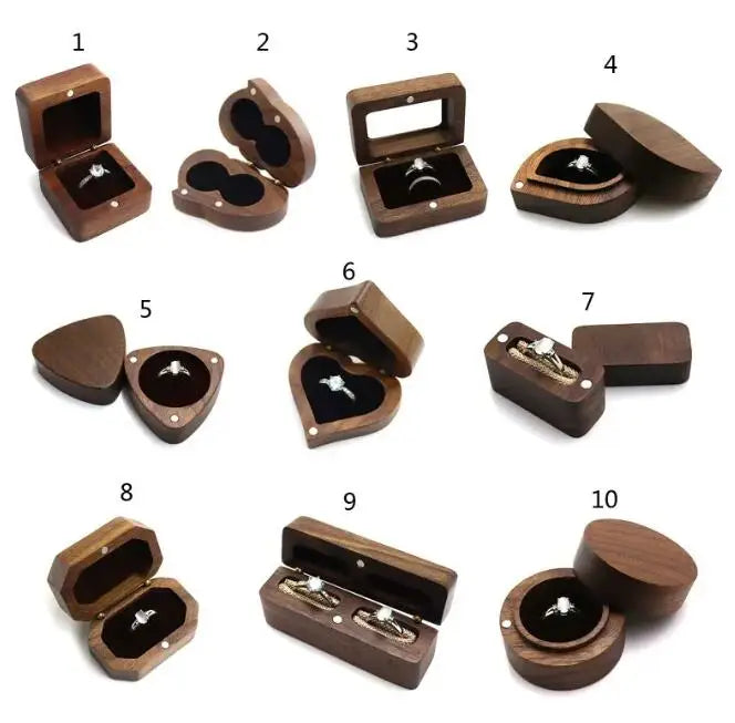 Walnut Wood Wooden Jewellery Packaging Boxes Heart Wedding Engagement Ring Earring Luxury Custom Jewelry Gift Box