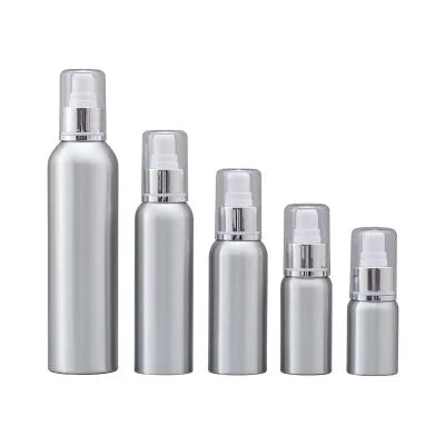 Cosmetic Packaging Aluminium Bottle with Lotion Pump 30ML 50ML 100ML 120ML 250ML Sizes Sealed Sprayer MOQ 100pcs