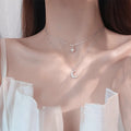 QY-06 Silver S50 Double 2 Layers Neck Jewelry for Women Multi Layers Simple Metallic Alloy Star Moon Pendant Necklace