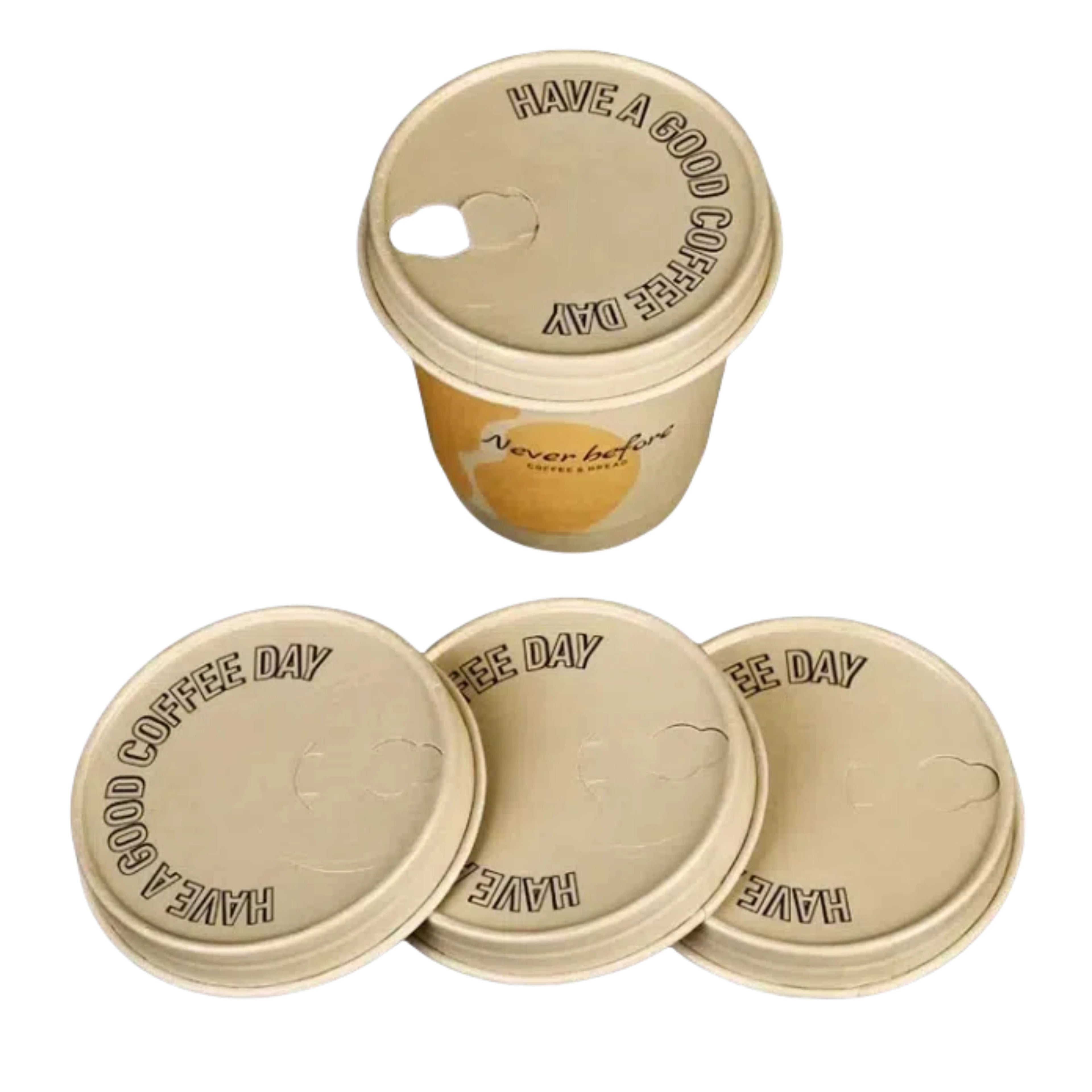 Wholesale 90 Caliber Disposable Iron Metal Screw Cap Environmentally Friendly Degradable Pulp Cup Lid for Coffee & Tea