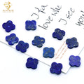Junyuan Jewelry Natural Lapis Lazuli Four Leaf Flowers Loose Gemstone Jewelry S925 Silver Setting Bracelet Pendant  Clover