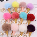 Kawaii Pompom Keychain Ice Cream Cone Furry Pom Pom Decorative Purse Backpack Bag Pendant Clip Puff Bal Plush Key Chains Charms