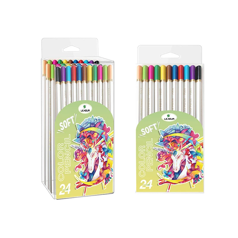 Leadur High Grade 3.0mm Soft Lead Bass Wood Colored Pencil Set with Plastic Box-24 Colors for Art Students & Kids