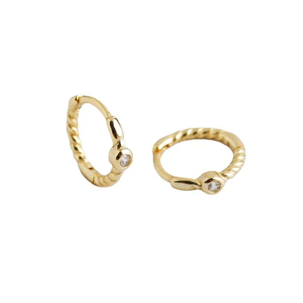 Fine Sterling Silver Ladies Ethical Everyday Hoop Tiny CZ Diamond Earring Twisted Hoops Minimalist Huggie Jewelry