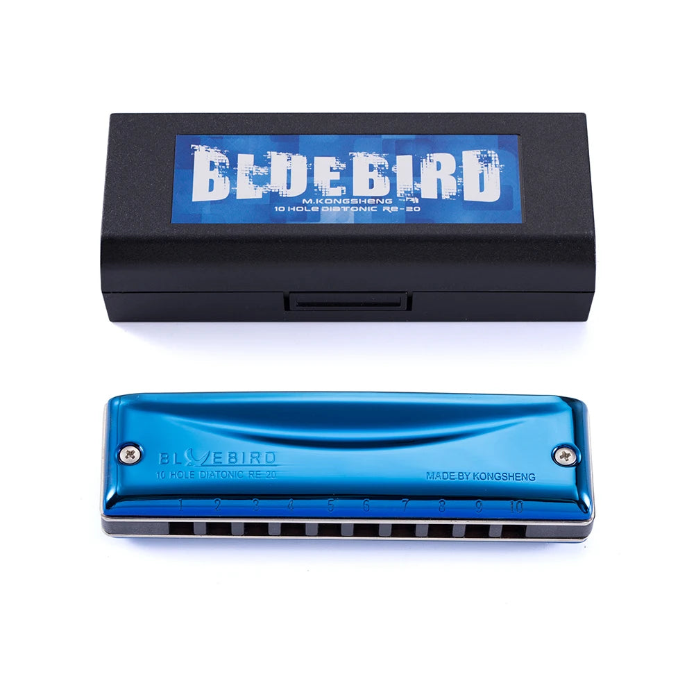 Kongsheng Bluebird 10-Hole Professional Diatonic Harmonica with Phosphor Bronze Reed Standard Tuning All Keys Available in Blue