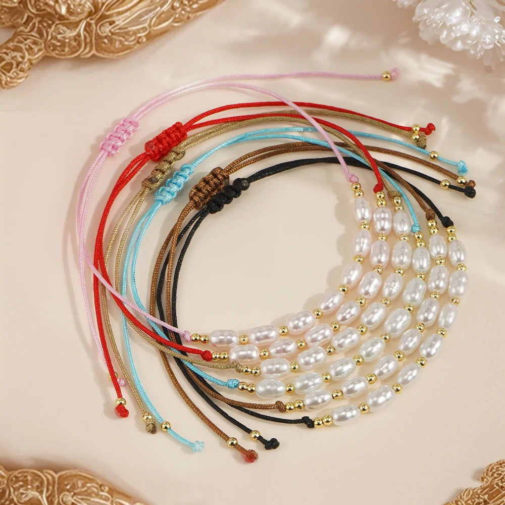 Go2boho New Women Imitation Pearl Handmade Jewelry Multicolor Cord 18K Gold Plated Copper Beaded Bracelet Gift Friendship Party