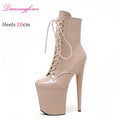 Women's 20cm Mirror PU Ankle Boots Height Increasing Waterproof Closed Toe for Pole Dance for Nightclub Exotic Summer