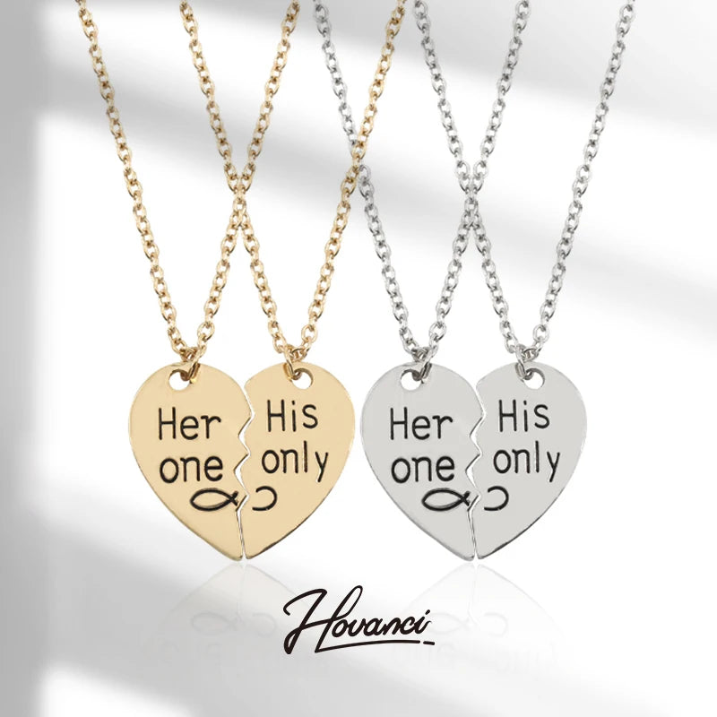 HOVANCI New Heart-Shaped Multi-Part Pendant Special-Interest Design 01 Her One His Only Necklace for Valentine's Day Gift