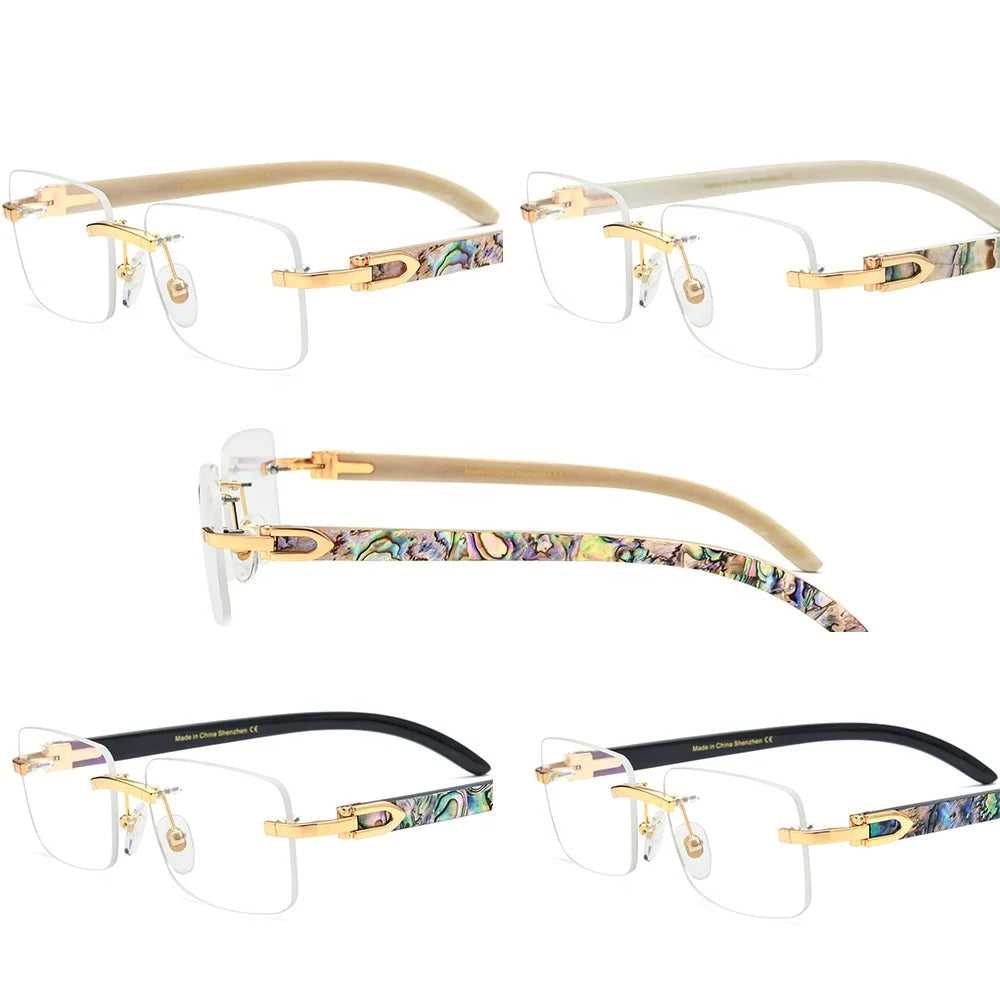 2026 New Buffalo Horn Hand Made Sea Shell Designer Custom Frame UV400 Anti Blue Light Rimless Unisex Sunglasses OEM ODM Shades