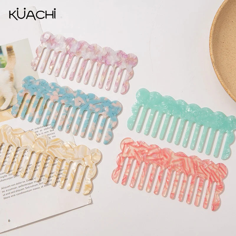KUACHI Wholesale Korean Acetate Hair Comb Wave Cute Girl Wide Tooth Comb Anti-Static Portable Custom Combs With Logo