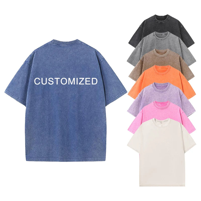 Custom Washed Heavy Weight Cotton Vintage Men's T-Shirt Street Style Oversized Knitted Digital Printing