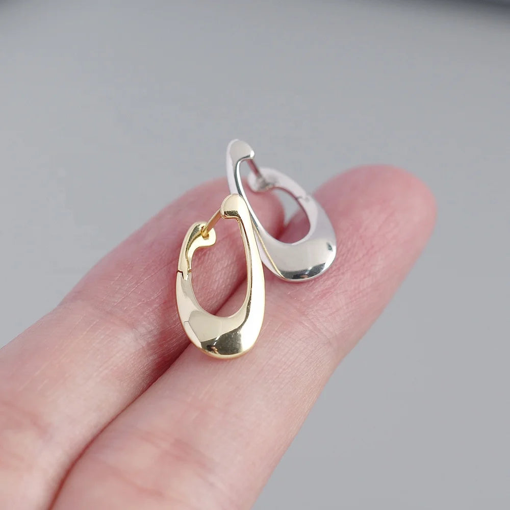Women Geometric Oval Shape 10MM 17MM 925 Sterling Silver Plain Hoop Earrings Jewelry