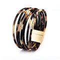 New Creative Retro Bracelet Sexy Leopard Bracelet Beaded Metal Magnetic Buckle Faux Leather Bracelet