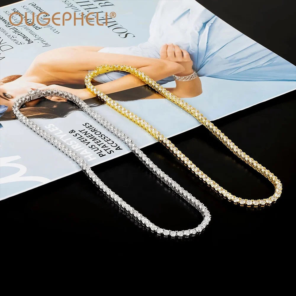 OUGEPHELI Tennis Chain Round CZ Zircon Cubic Zirconia Brass Hip Hop Jewelry Products