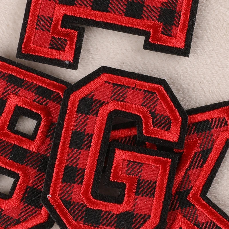 Buffalo Plaid Embroidered Christmas Letter Patches Eco-Friendly Fabric Iron-On Letters Patch for Hat Decor PVC Felt Sequins