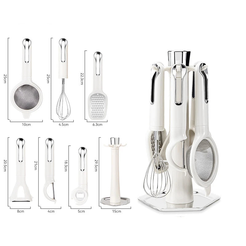Manjia Kitchen Gadgets 7 Pieces Set Household Peeler Melon Grater Multifunctional Filter Sieve Grater Can Wine Opener With Stand