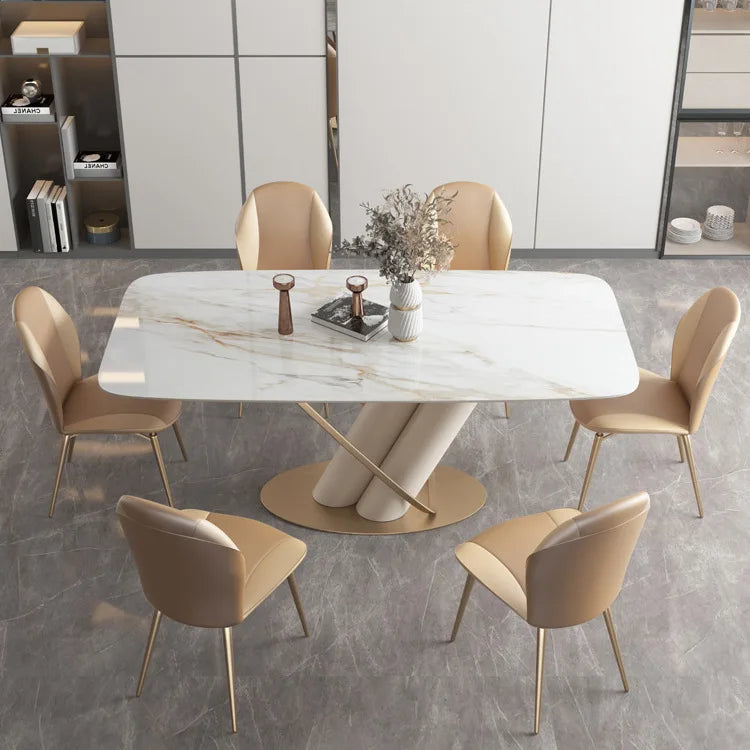 High-quality Creative Luxury Modern Minimalist Italian Stainless Steel and Marble Dining Table  Rectangular Home Furniture